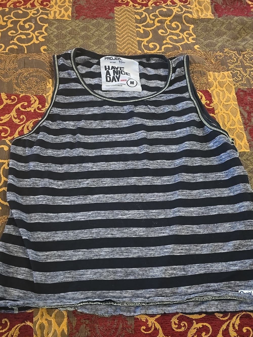 Projek Raw Boys' Black & Gray Striped Tank Top